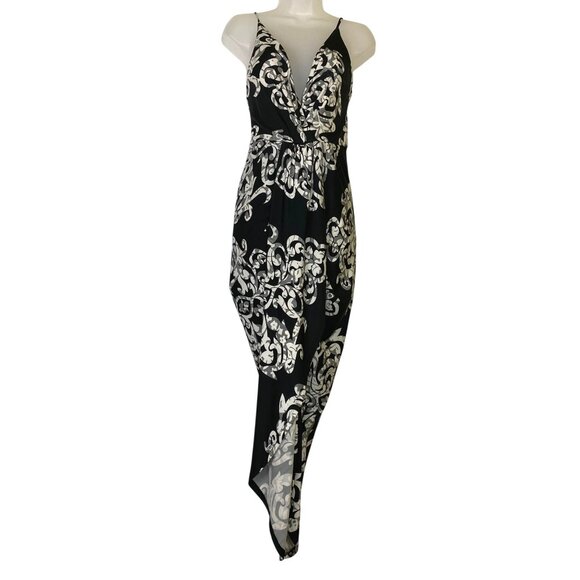 Fashion Nova Large Sexy Black & White Floral Print High-Low Dress Stretch‎ Pinup - Picture 1 of 4